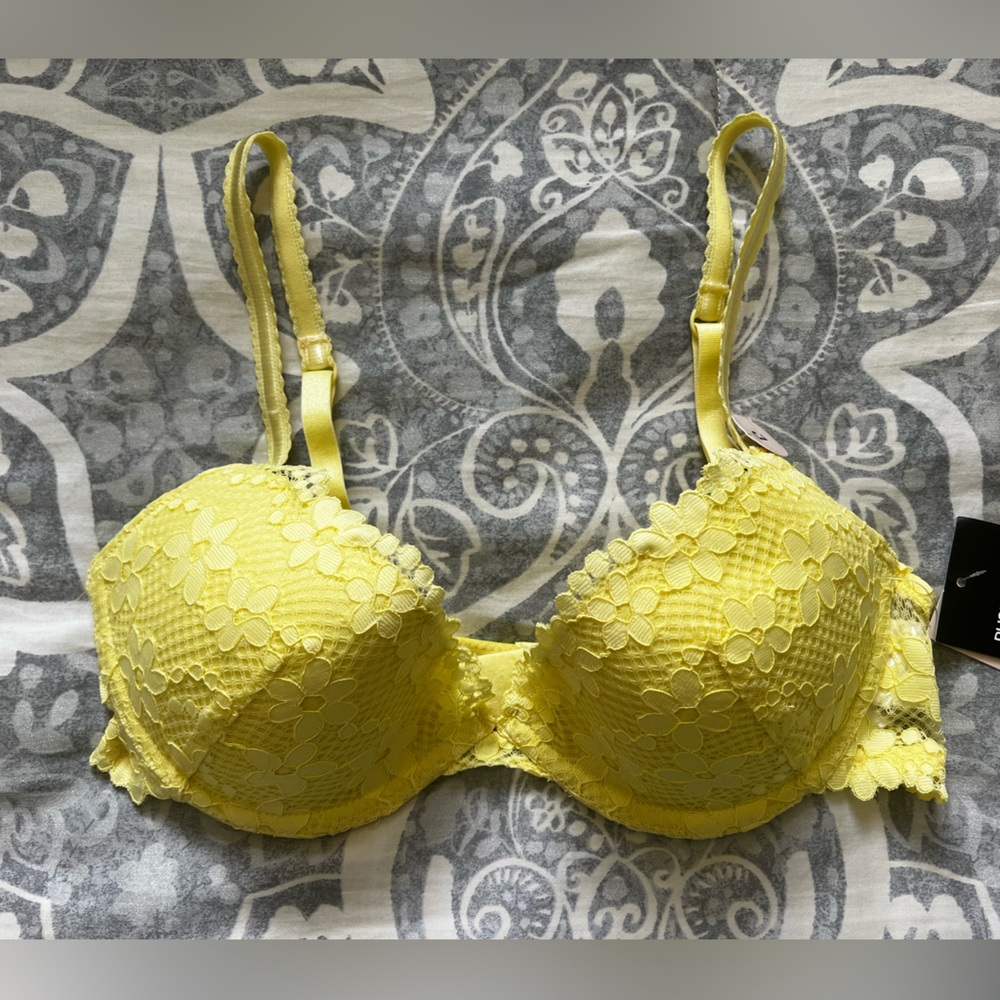 H&M Yellow Floral Lace Bra - 34B - New, with Tags